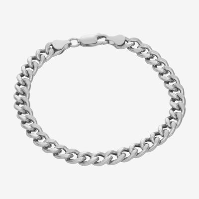 Made In Italy Mens Sterling Silver 8 Inch Hollow Cuban Chain Bracelet