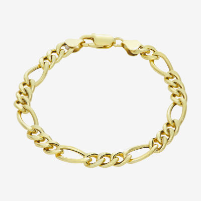 Made In Italy Mens 14K Gold Over Silver 8 Inch Hollow Figaro Chain Bracelet