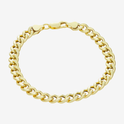 Made In Italy Mens 14K Gold Over Silver 8 1/2 Inch Hollow Cuban Chain Bracelet