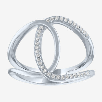 Diamond Addiction Double C Link Womens 1/10 CT. T.W. Genuine White Diamond Cocktail Ring