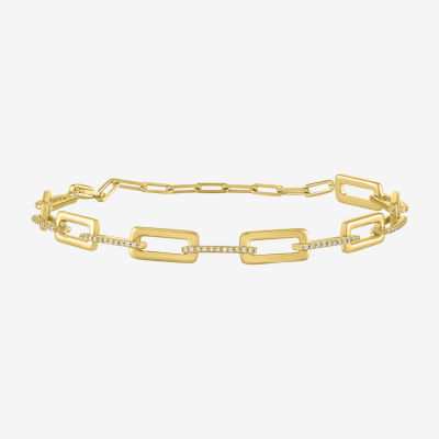 Diamond Addiction 1/4 Ct.T.W. Diamond 14K Gold Over Silver 8 Inch Solid Paperclip Chain Bracelet