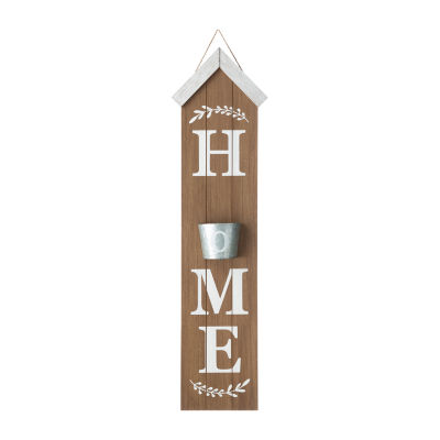 Glitzhome 42in Porch Sign With Galvanized Pot Iron Planters