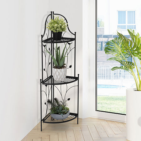 Glitzhome 44.75in Corner Shelf Planter Stands, One Size, Black