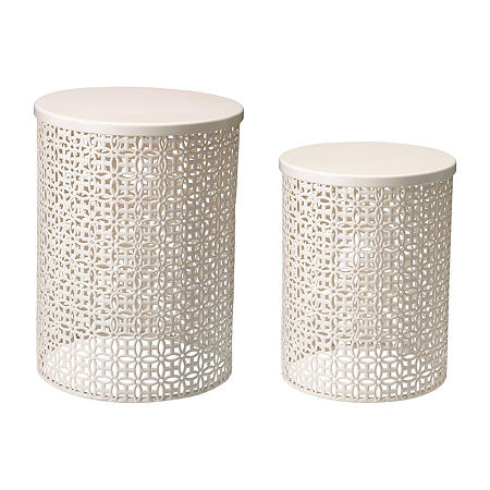 Glitzhome Set Of 2 Metal Planter Stands, One Size, White