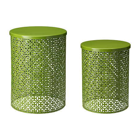 Glitzhome Set Of 2 Metal Planter Stands, One Size, Green