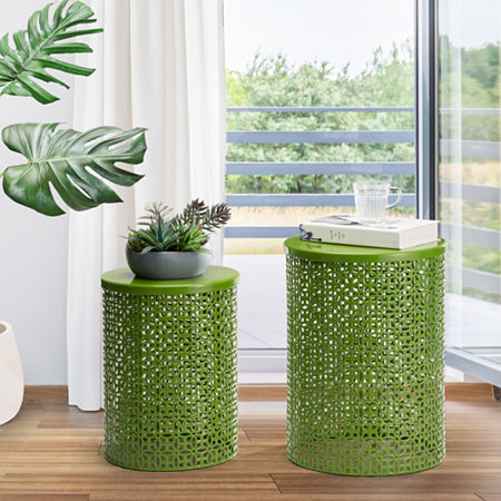 Glitzhome Set Of 2 Metal Planter Stands, One Size, Green