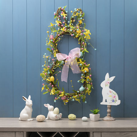 Glitzhome 24.5 Easter Bunny Shaped Wreath, One Size, Yellow