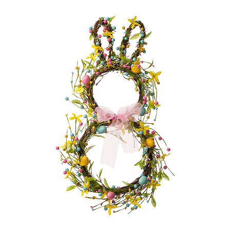 Glitzhome 24.5 Easter Bunny Shaped Wreath, One Size, Yellow