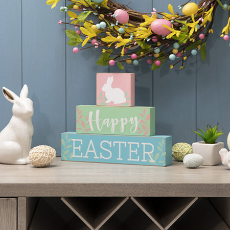 Glitzhome 9.5l Wooden Block Easter Tabletop Decor, One Size, Blue