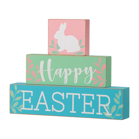 Glitzhome 9.5l Wooden Block Easter Tabletop Decor, One Size, Blue