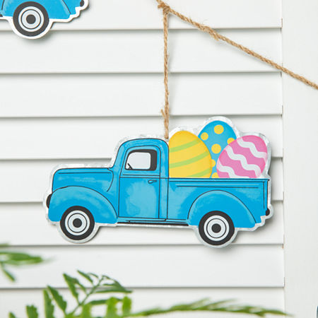 Glitzhome 6' Easter Metal Truck Garland, One Size, Blue