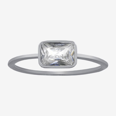 Silver Treasures Womens Cubic Zirconia Sterling Silver Rectangular Delicate Band