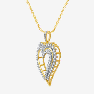 Womens 1 CT. T.W. Natural White Diamond 10K Gold Heart Pendant Necklace