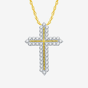Cross 14k Yellow Gold Pendant Necklace in White Diamonds
