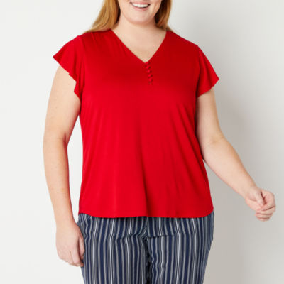 liz claiborne plus womens v neck short sleeve blouse