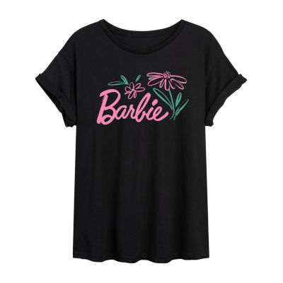 Juniors Womens Crew Neck Short Sleeve Barbie Graphic T-Shirt