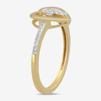 Womens Lab Created White Sapphire 14K Gold Over Silver Cross Heart Delicate Side Stone Cocktail Ring