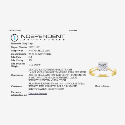 (H-I / Si2) Womens 1 1/2 CT. T.W. Lab Grown White Diamond 14K Two Tone Gold Round Solitaire Engagement Ring