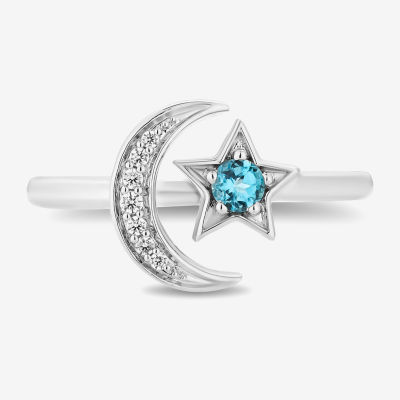 Enchanted Disney Fine Jewelry Womens Diamond Accent Genuine Blue Topaz Sterling Silver Aladdin Princess Jasmine Cocktail Ring