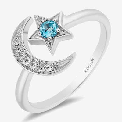 Enchanted Disney Fine Jewelry Womens Diamond Accent Genuine Blue Topaz Sterling Silver Aladdin Princess Jasmine Cocktail Ring