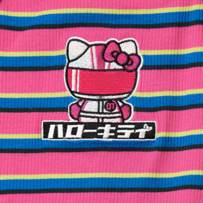 Juniors Hello Kitty Toyko Speed Stripped Muscle Cropped Womens Square Neck Sleeveless Tank Top