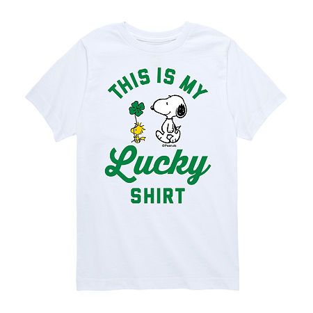 Big Kid Girls Round Neck Short Sleeve Classic Fit Peanuts Graphic T-Shirt, Small, White