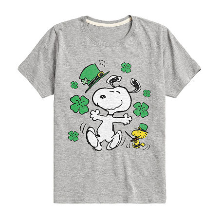 Big Kid Girls Round Neck Short Sleeve Classic Fit Peanuts Graphic T-Shirt, Large, Gray