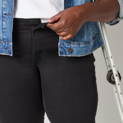 St. John's Bay Plus Secretly Slender Adaptive Womens Mid Rise Straight Leg Hidden Access Opening Jean