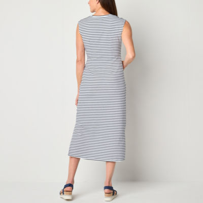 Liz Claiborne Sleeveless Striped Midi A-Line Dress