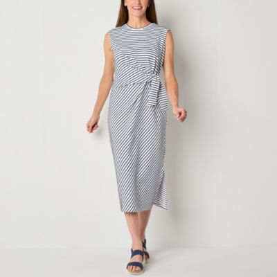 Liz Claiborne Sleeveless Striped Midi A-Line Dress