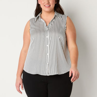 Worthington Plus Womens Sleeveless Regular Fit Button-Down Shirt