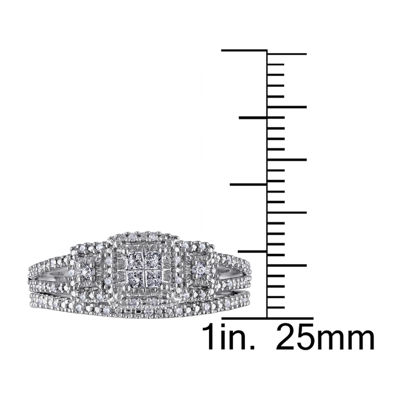 1/4 CT.T.W. Natural Diamond Sterling Silver 3-Stone Bridal Ring Set