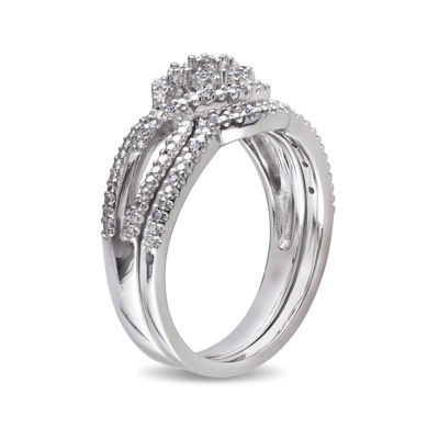 1/7 CT.T.W. Natural Diamond Sterling Silver Bridal Ring Set