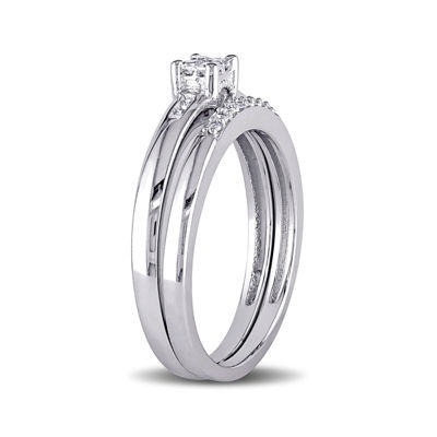 1/6 CT.T.W. Natural Diamond Sterling Silver Bridal Ring Set