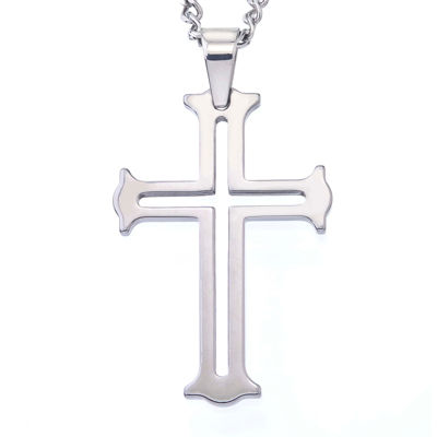 Mens Tungsten Cutout Cross Pendant Necklace