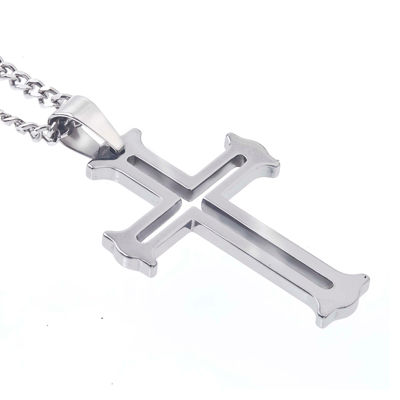 Mens Tungsten Cutout Cross Pendant Necklace