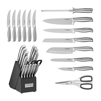 Cuisinart Classic 13-Pc. White Stainless Steel Knife Block Set with  9-Knives, Sharpening Steel and All-Purpose Shears
