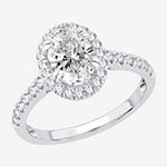 Signature By Modern Bride Womens 2 CT. T.W. Lab Grown White Diamond 14K White Gold Oval Halo Engagement Ring