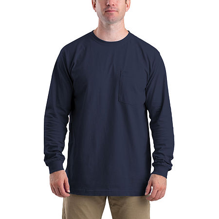 Berne Heavyweight Big And Tall Mens Crew Neck Long Sleeve Moisture Wicking Pocket T-Shirt, X-large Tall, Blue