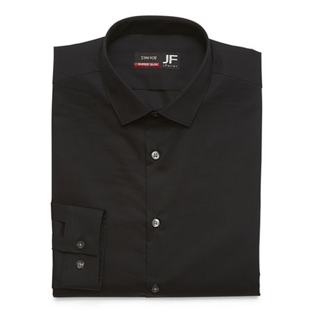 J. Ferrar Mens Super Slim Fit Easy Care Stretch Fabric Long Sleeve Dress Shirt, 15-15.5 34-35, Black