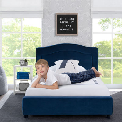 Upholstered Twin Toddler Platform Bed In Velvety Navy