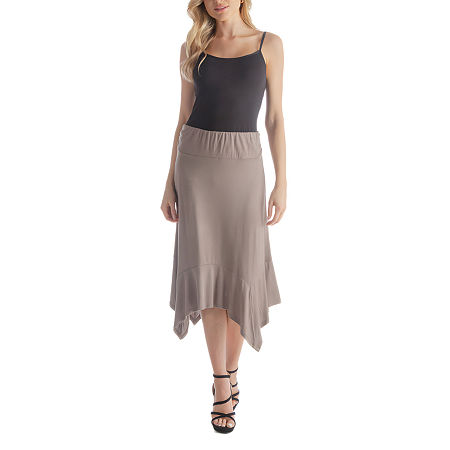 24seven Comfort Apparel Womens Mid Rise Midi A-Line Skirt, 1x, Brown