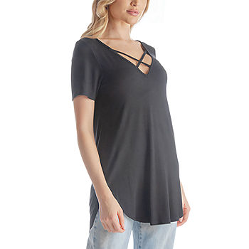 24seven Comfort Apparel Womens Keyhole Neck Short Sleeve Tunic Top -  JCPenney