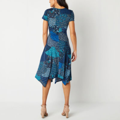 Perceptions Short Sleeve Patchwork Midi Fit + Flare Dress