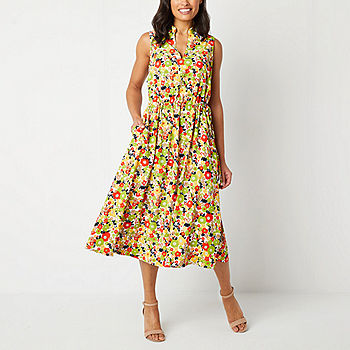 Black Label by Evan-Picone Sleeveless Floral Midi Fit + Flare