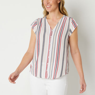 Liz Claiborne Womens V Neck Short Sleeve Blouse