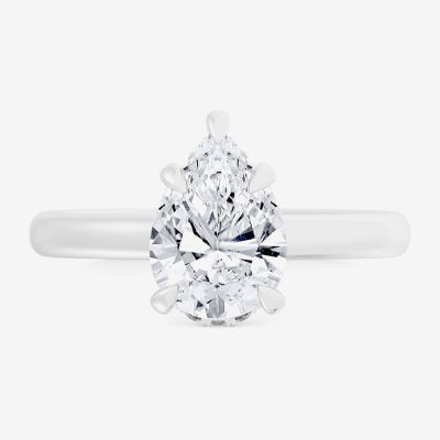 (G-H / Si1-Si2) Womens 3 1/4 CT. T.W. Lab Grown White Diamond 14K White Gold Pear Solitaire Engagement Ring