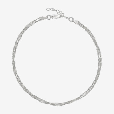 Made in Italy Sterling Silver 9 Inch Solid Link Ankle Bracelet