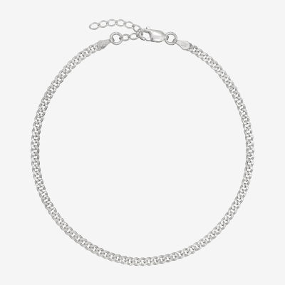 Made in Italy Womens Sterling Silver 9 Inch Solid Curb Ankle Bracelet