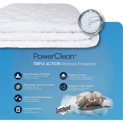 Serta Power Clean Max Action Waterproof Mattress Pad Protector with 15” Deep Pocket